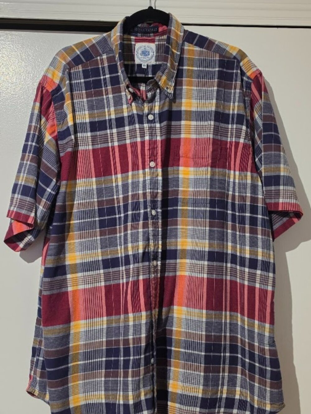 J. Press Men's Short Sleeve Madras Plaid Shirt, XXL
